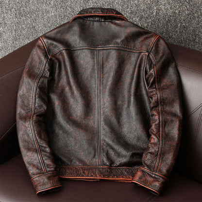 Vintage Brown Cowhide Jacket Genuine Leather Coat Casual Leather Jacket For Men