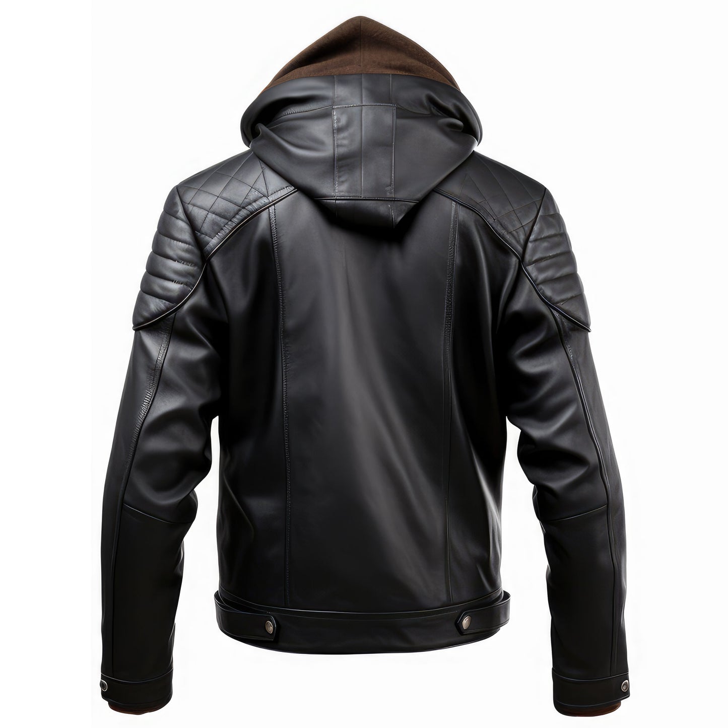 Mens Hooded Leather Jacket Motorcycle Biker Multi Zipper Genuine Leather Jackets