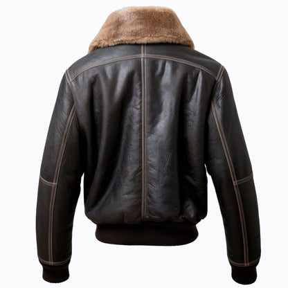 Men Bomber Leather Jacket Fur Coat Side Pockets Aviation Natural Genuine Leather Jackets