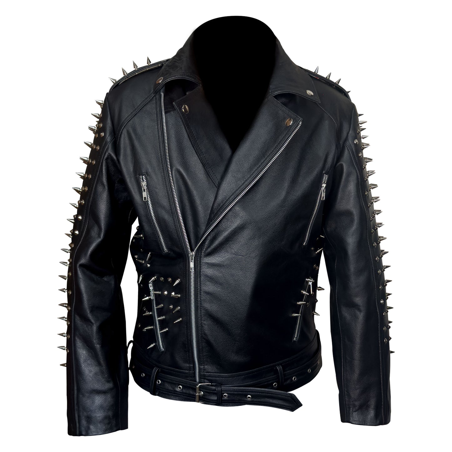 Mens Motorbike Jacket Rock Punk Spike Studded Motorcycle Biker Zipper Genuine Leather Jackets