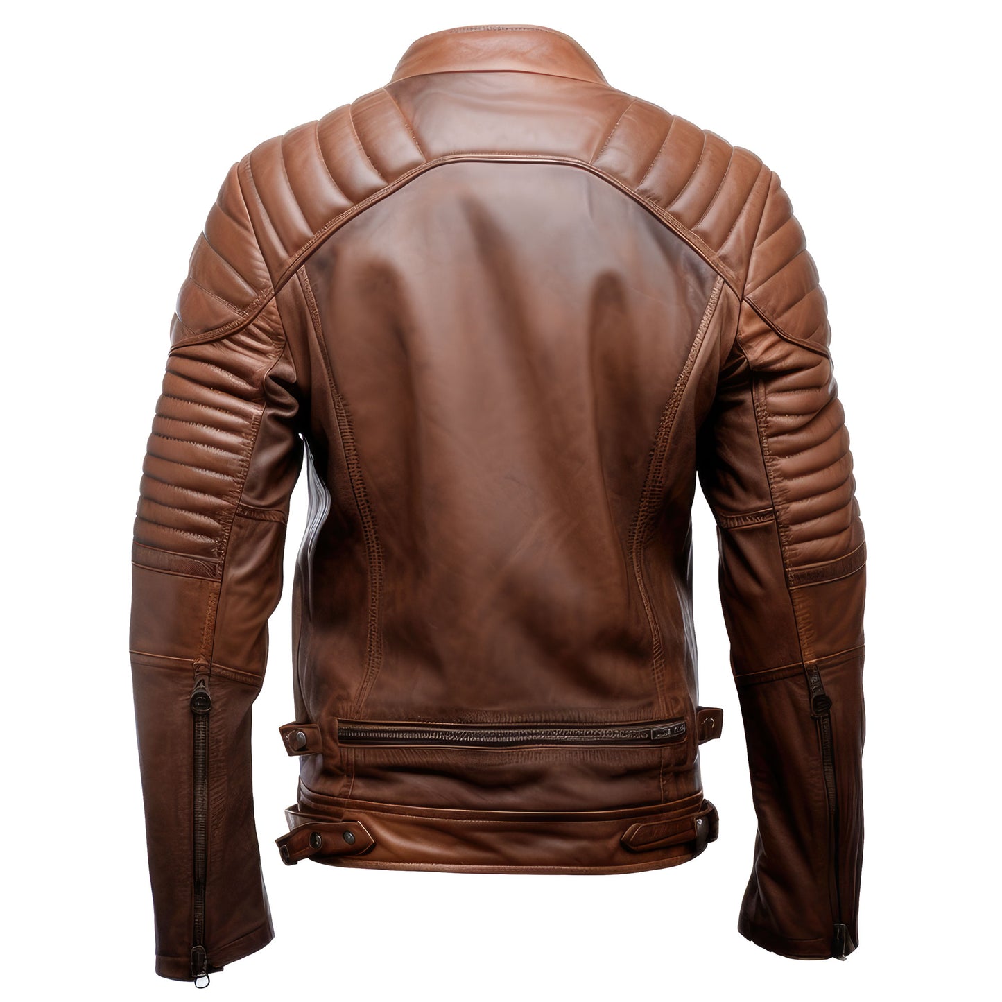 Mens Leather Jacket Puffer Cafe Racer Slim Fit Front Zipper Pocket Moto Biker Genuine Leather Jackets
