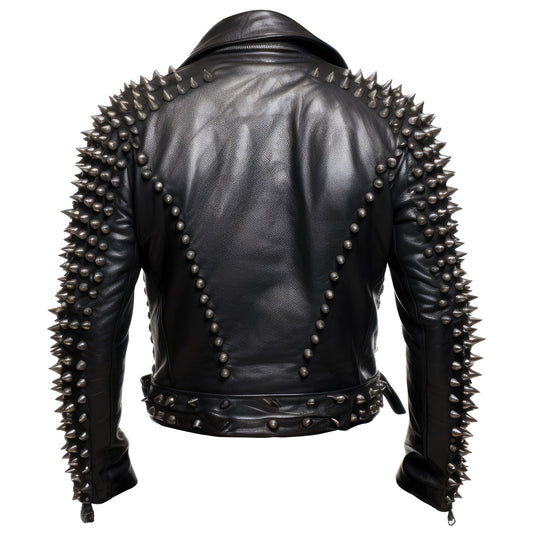 Mens Motorbike Jacket Rock Sleeve Punk Spike Studded Motorcycle Biker Moto Genuine Leather Jackets