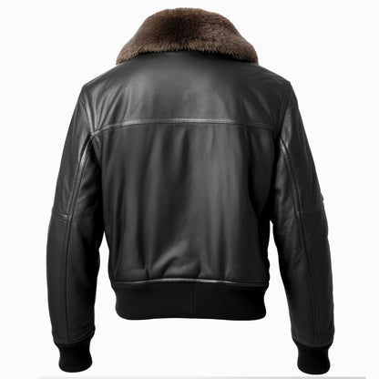 Men B3 Bomber Lapel Leather Jacket Fur Coat Side Pockets Aviation Genuine Leather Jackets