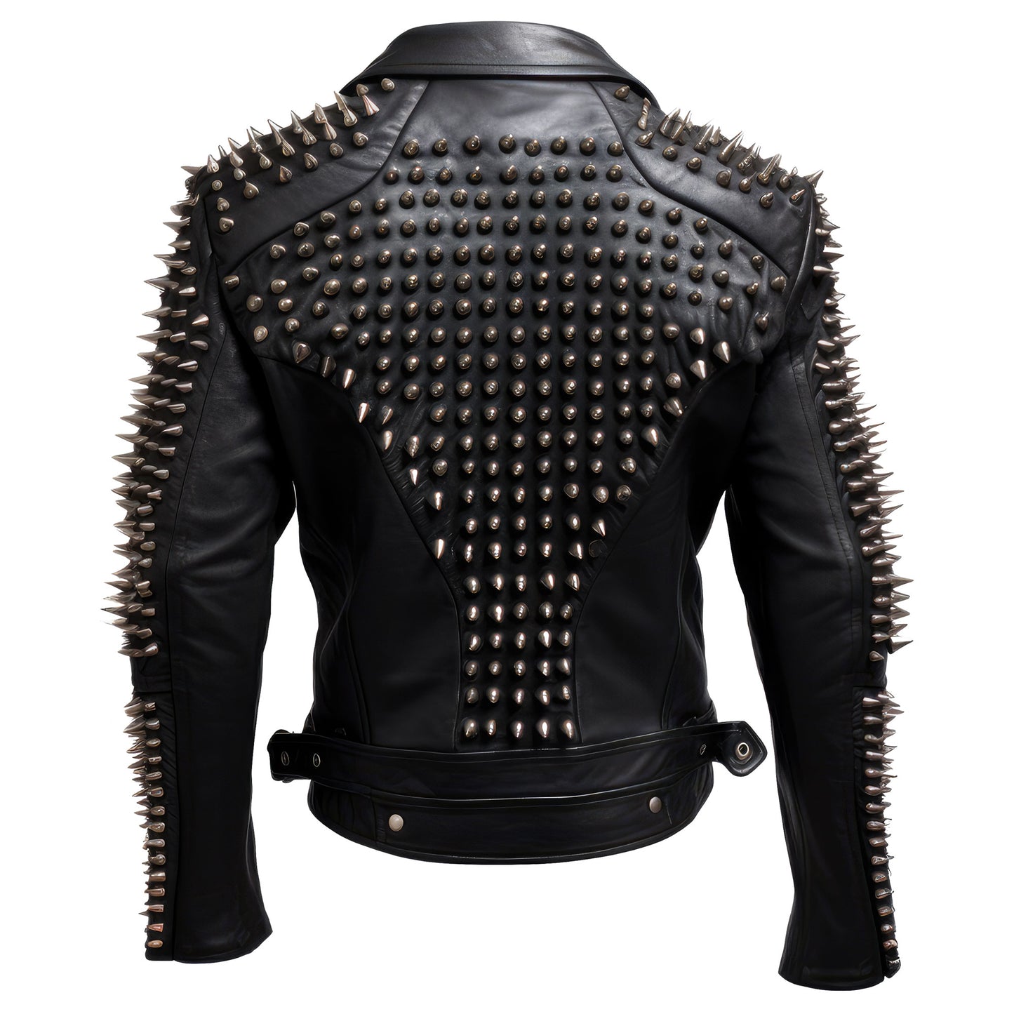 Mens Motorbike Jacket Rock Sleeve and back Punk Spike Studded Motorcycle Biker Moto Genuine Leather Jackets