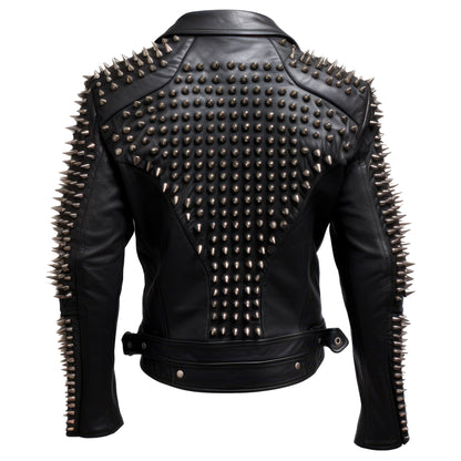 Mens Motorbike Jacket Rock Sleeve and back Punk Spike Studded Motorcycle Biker Moto Genuine Leather Jackets