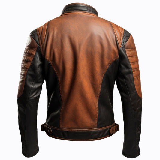 Mens Cafe Racer Casual Motorcycle Sheepskin Coat Zipper Pockets Stand Collar Genuine Leather Jackets