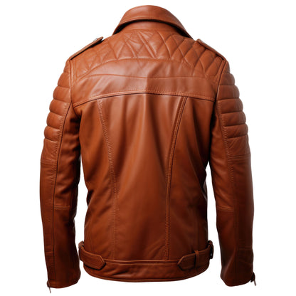 Mens Leather Biker Jacket Puffer Cafe Racer Slim Fit Lapel Zipper Pocket Moto Genuine Leather Jackets