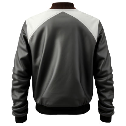 Mens Varsity College Varsity Jackets Bomber Zipper Contrast Genuine Leather Jackets