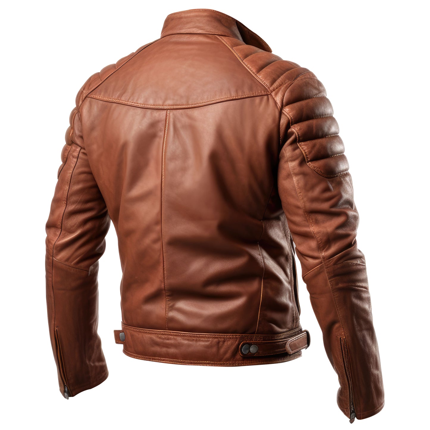 Mens Leather Biker Jacket Puffer Cafe Racer Slim Fit Front Zipper Pocket Moto Genuine Leather Jackets