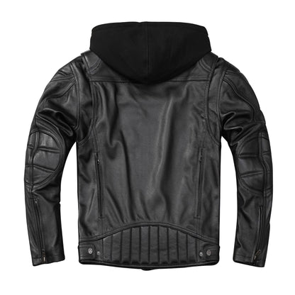 Men Leather Jacket Riding Biker Coat Motorbike Jackets Motorcycle Genuine Cowhide Hood Jacket