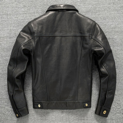 Mens Casual Black Autumn Leather Jacket Men Natural Horsehide Slim Fit Genuine Leather Jackets