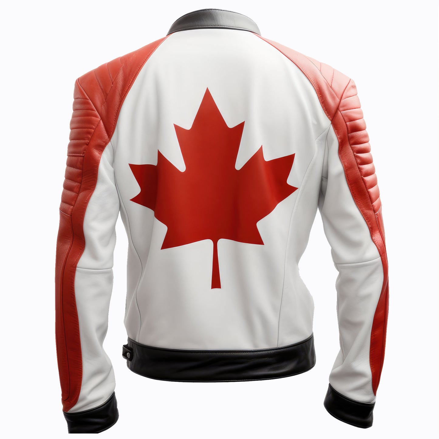 Mens Leather Jacket Inspired by Canada Flag Casual Motorcycle Zipper Coat With Canadas Flag Red and White Genuine Leather Jackets