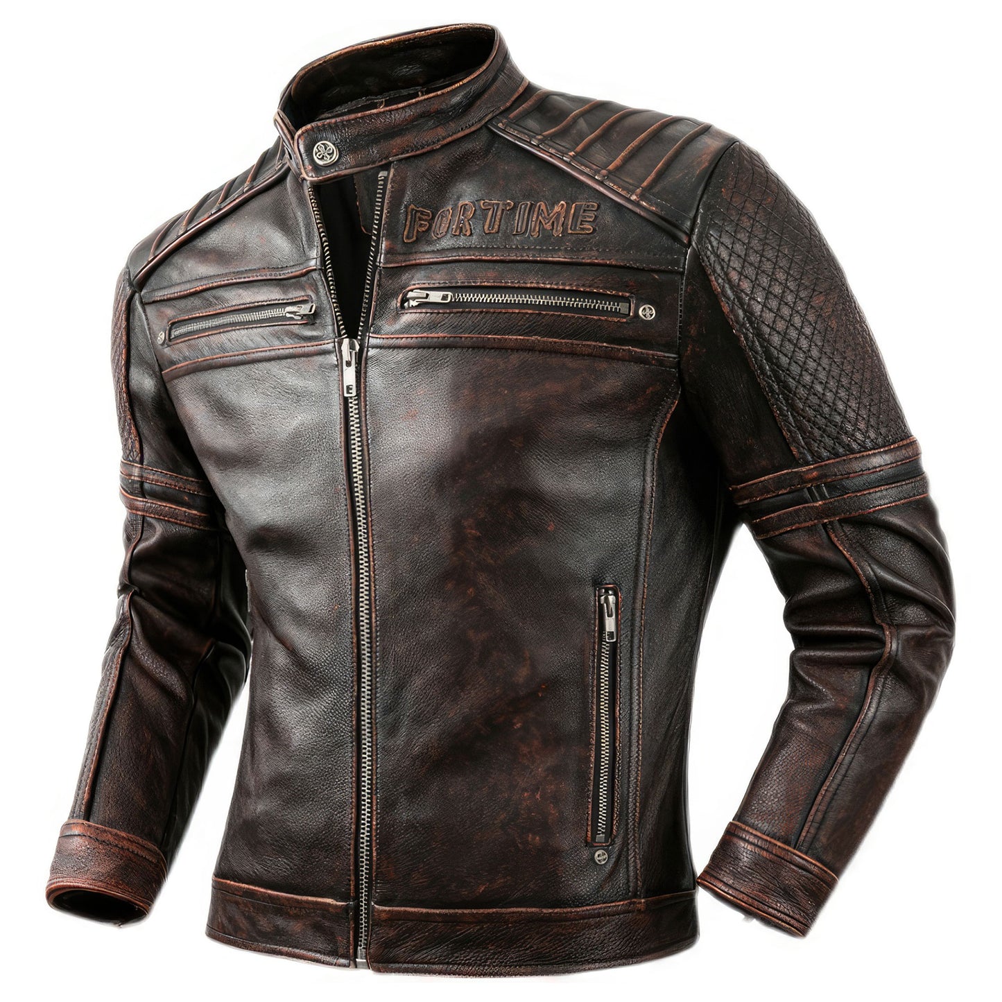 Mens Motorcycle Jacket Genuine Leather Coats Moto Biker Jackets Vintage Calf Skin Real Racer Genuine Leather Jackets