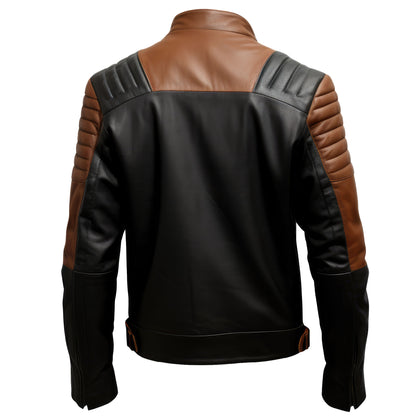 Mens Racer Leather Jacket Casual Motorcycle Sheepskin Coat Zipper Pockets Genuine Leather Jackets