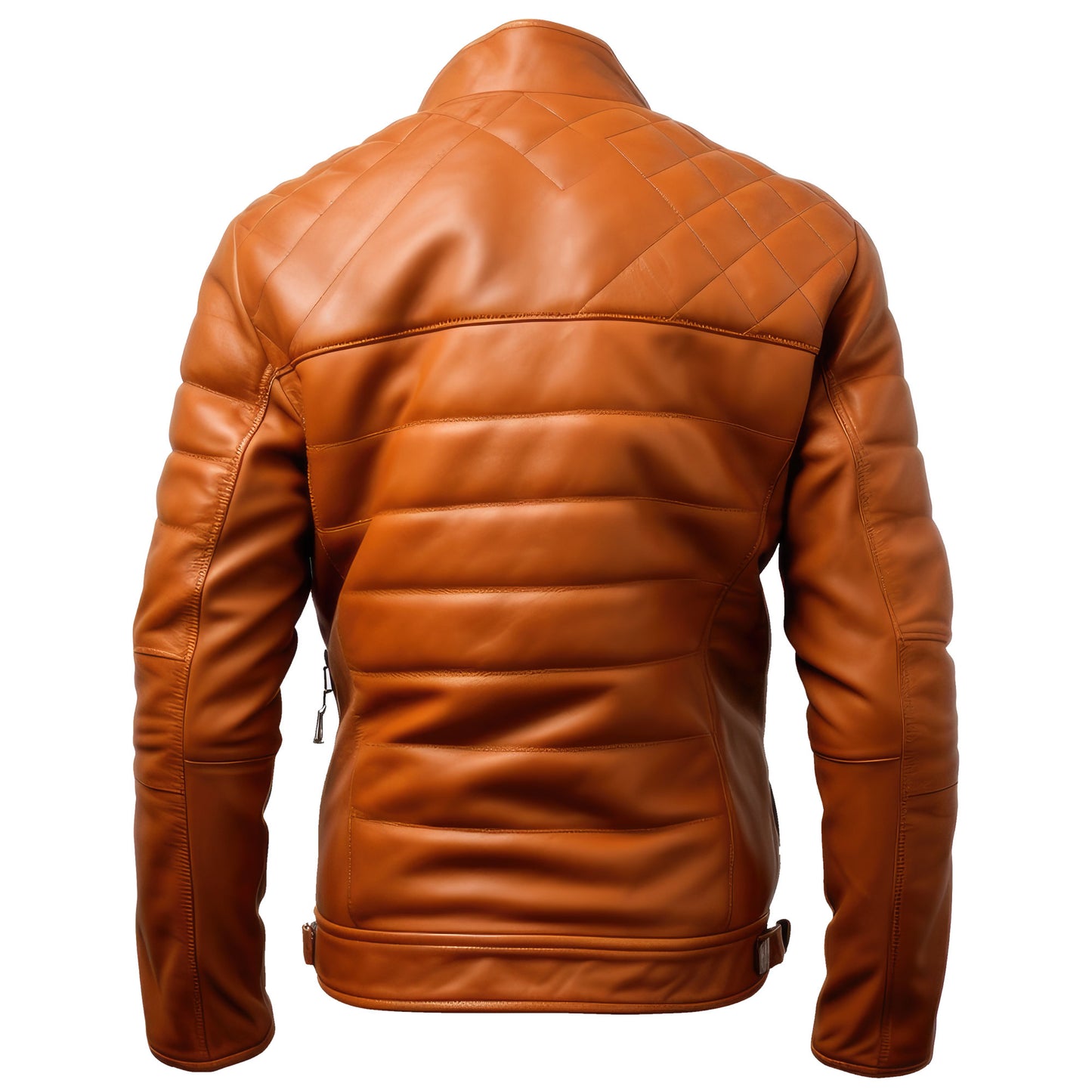 Mens Leather Biker Jacket Puffer Cafe Racer Slim Fit Zipper Moto Genuine Leather Jackets