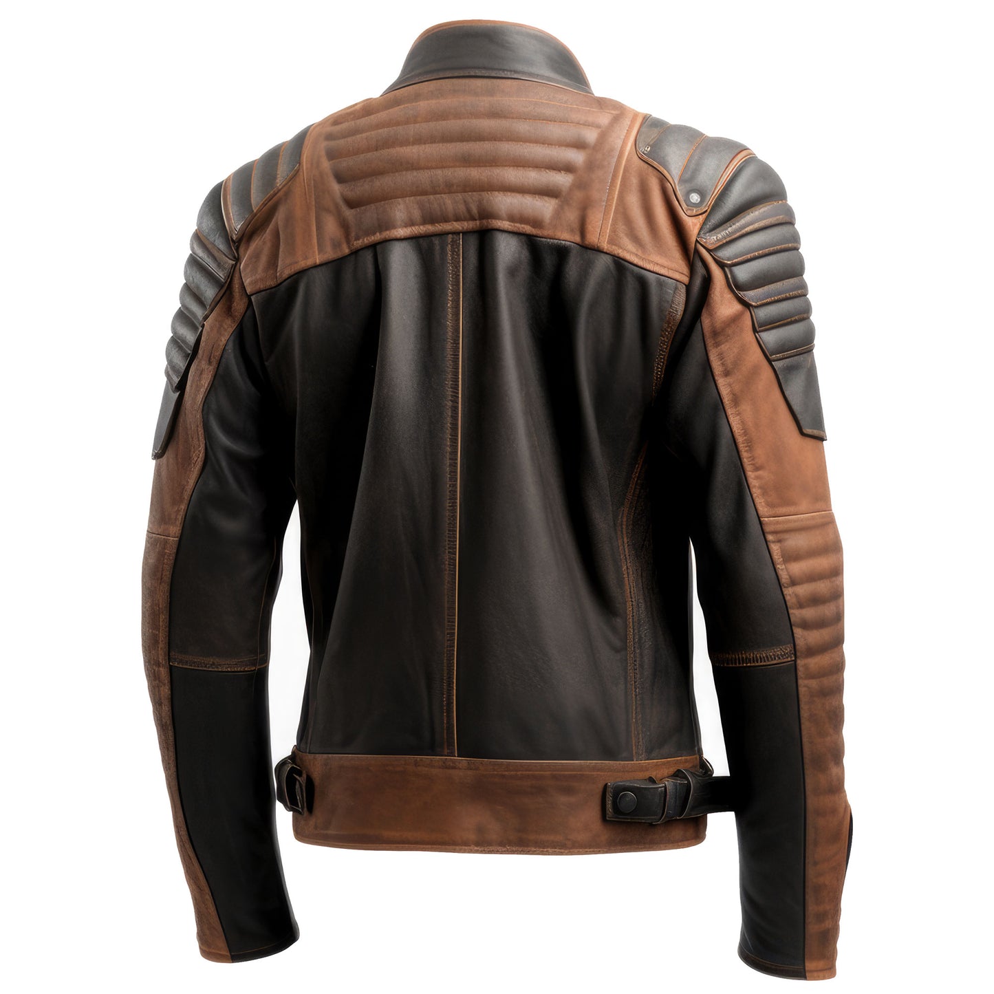 Mens Cafe Racer Casual Motorcycle Sheepskin Coat Multi Zipper Pockets Stand Collar Brown Genuine Leather Jackets