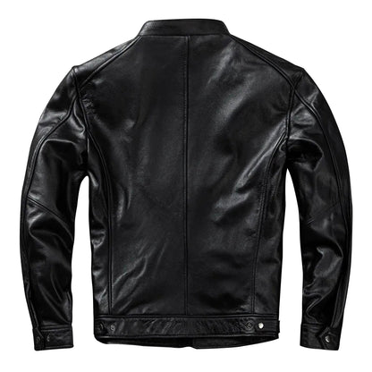 Men Genuine Jacket Stand Collar Casual Mens Jackets Top Layer Cowhide Leather Coat