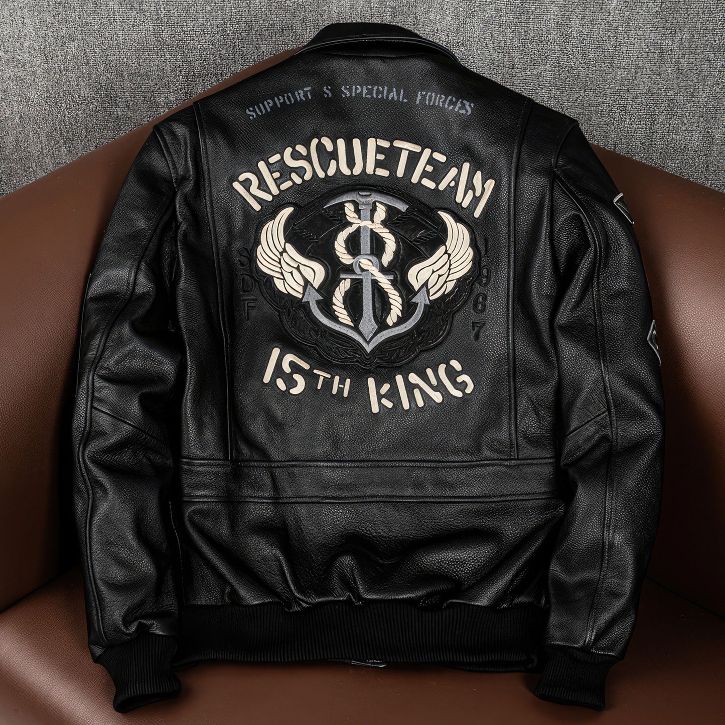 Men’s Flying Suit Genuine Leather Coat Cowhide Leather Indian Embroidery Motorcycle Jackets