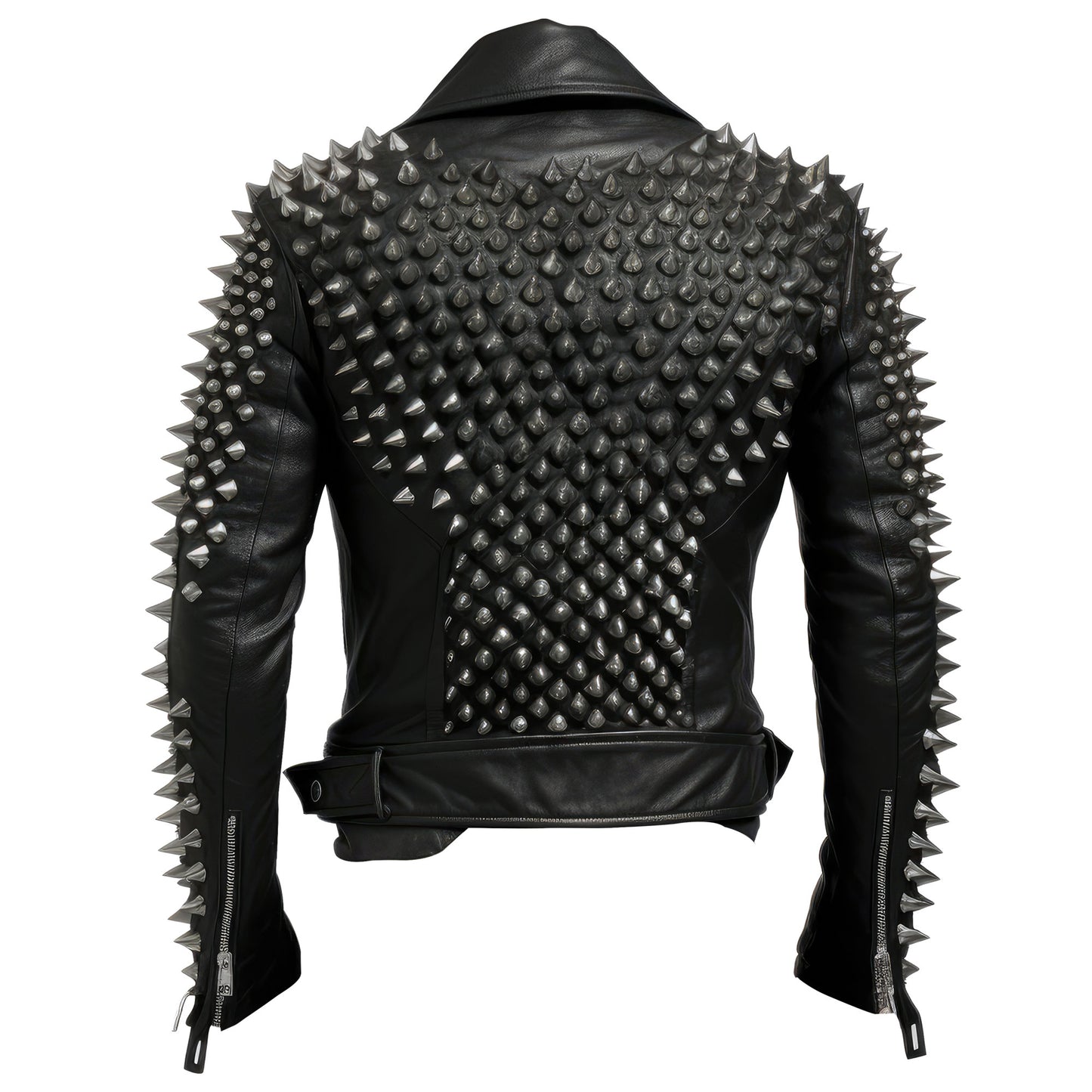 Mens Motorbike Jacket Rock Sleeve and Back Punk Spike Studded Motorcycle Biker Zipper Moto Genuine Leather Jackets