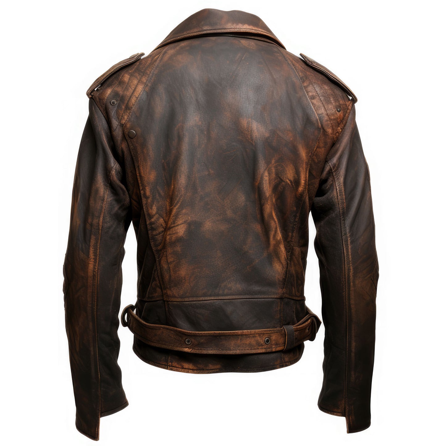 Mens Motorcycle Distressed Coat Zipper Multi Pockets Stand Collar Lapel Bikers Genuine Leather Jackets