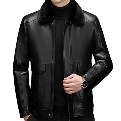 Mens Fur One Piece Coat Genuine Leather Jacket Casual Gentleman Zipper Jacket