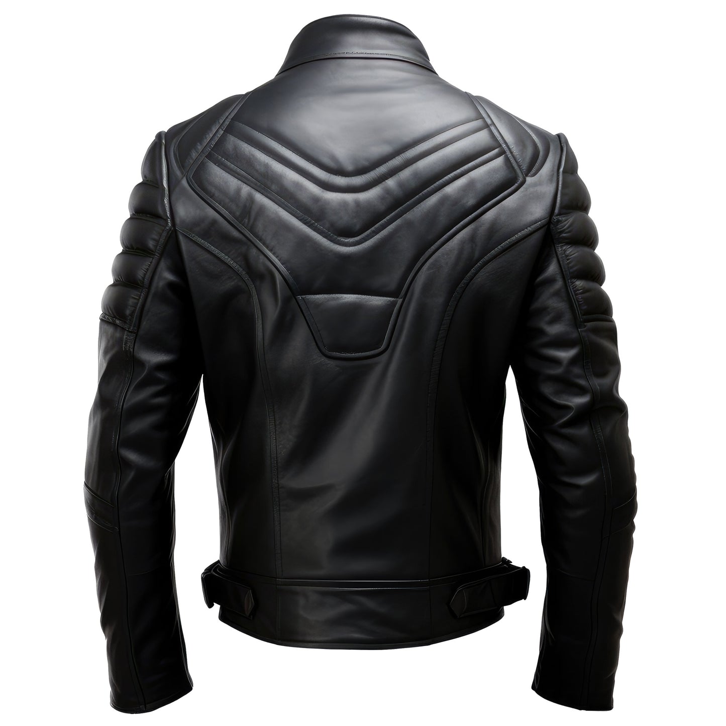 Mens Puffer Biker Leather Jacket Cafe Racer Fit Black Zipper Pocket Moto Genuine Leather Jackets