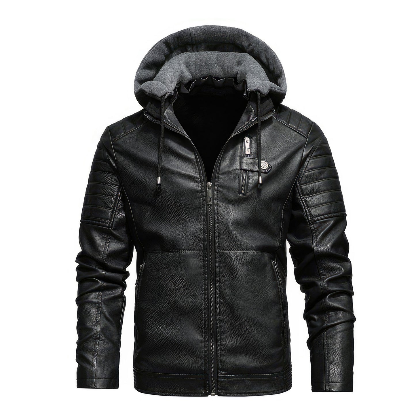 Men Hooded Leather Jackets Coats Slim Fit Motorcycle Leather Coats Mens Fleece Warm Genuine Leather Jackets