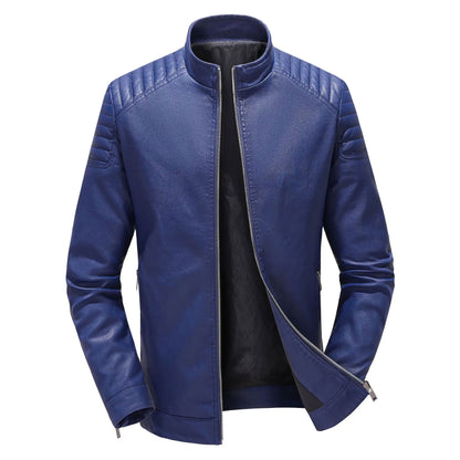 Mens Luxury Slim Leather Jackets Coats Breathable Genuine Leather Jacket Tops Stand Collar Casual Leather Outwear for Men