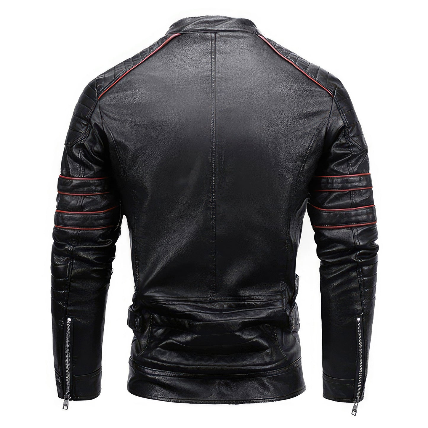 Mens Stand Collar Zipper Autumn Casual Slim Windbreaker Motorcycle Leather Jacket Tactics Coat Fleece Genuine Leather Jackets