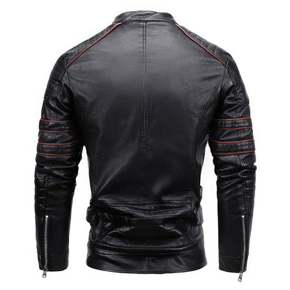 Mens Stand Collar Zipper Autumn Casual Slim Windbreaker Motorcycle Leather Jacket Tactics Coat Fleece Genuine Leather Jackets