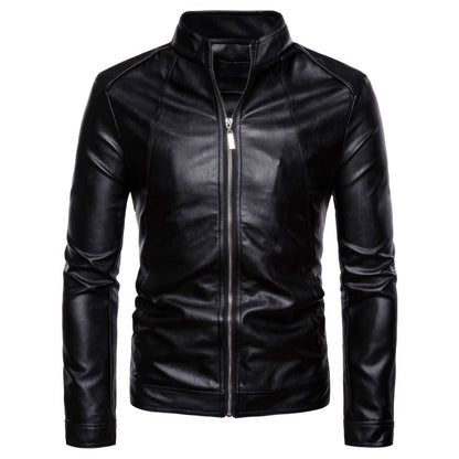 Mens Biker Moto Stand Collar Motorcycle Faux Casual Fashion Male Coat Long Sleeve Genuine Leather Jackets