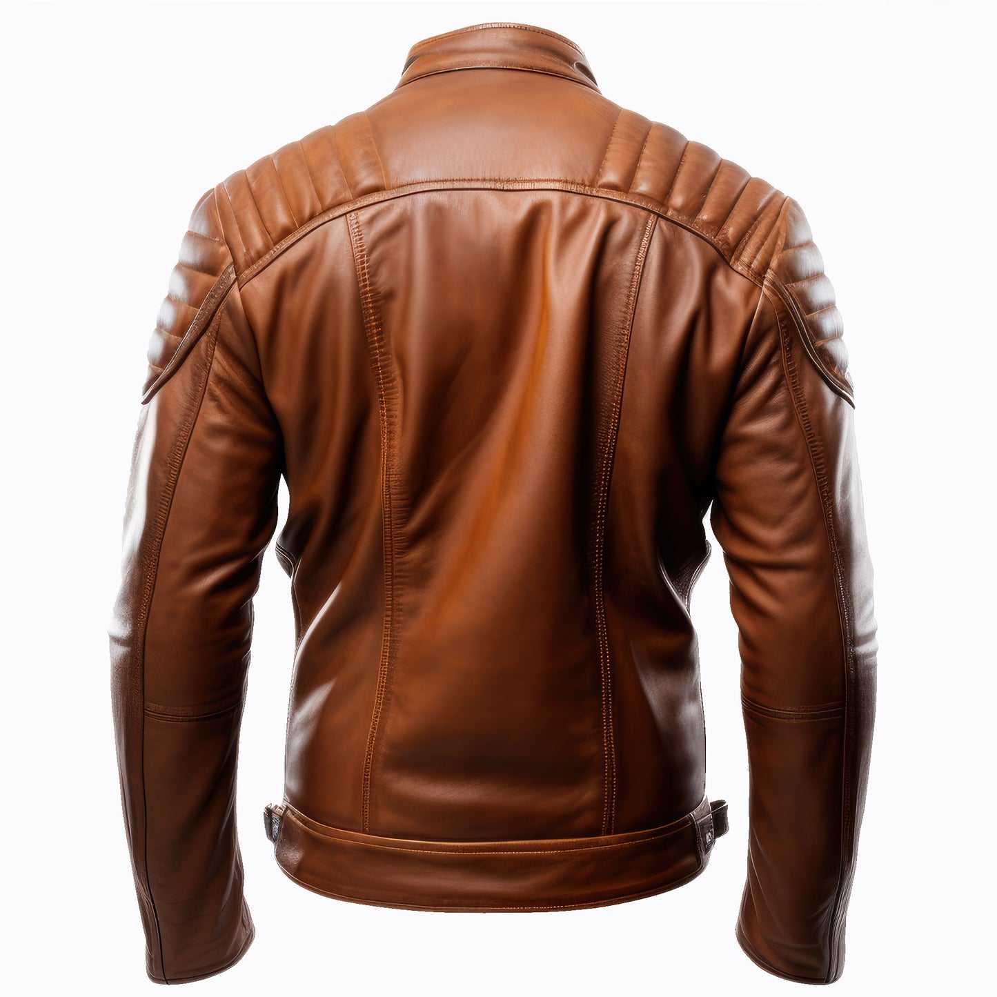 Mens Cafe Racer Casual Motorcycle Sheepskin Coat Multi Zipper Pockets Stand Collar Genuine Leather Jackets