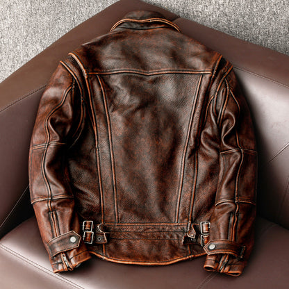 Men Vintage Motorcycle Jackets Cowhide Leather Coat Biker Genuine Leather Jacket