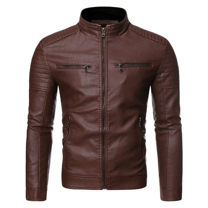 Mens Causal Vintage Leather Jacket Coat Male Outfit Motor Biker Pocket Genuine Leather Jackets