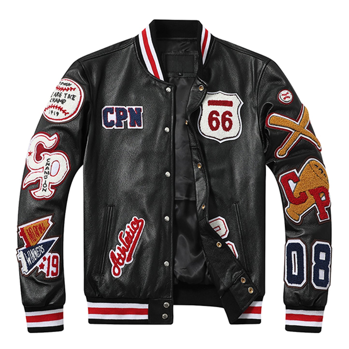 Mens Casual Short Black Baseball Uniform Motorcycle Leather Jacket Cool Embroid