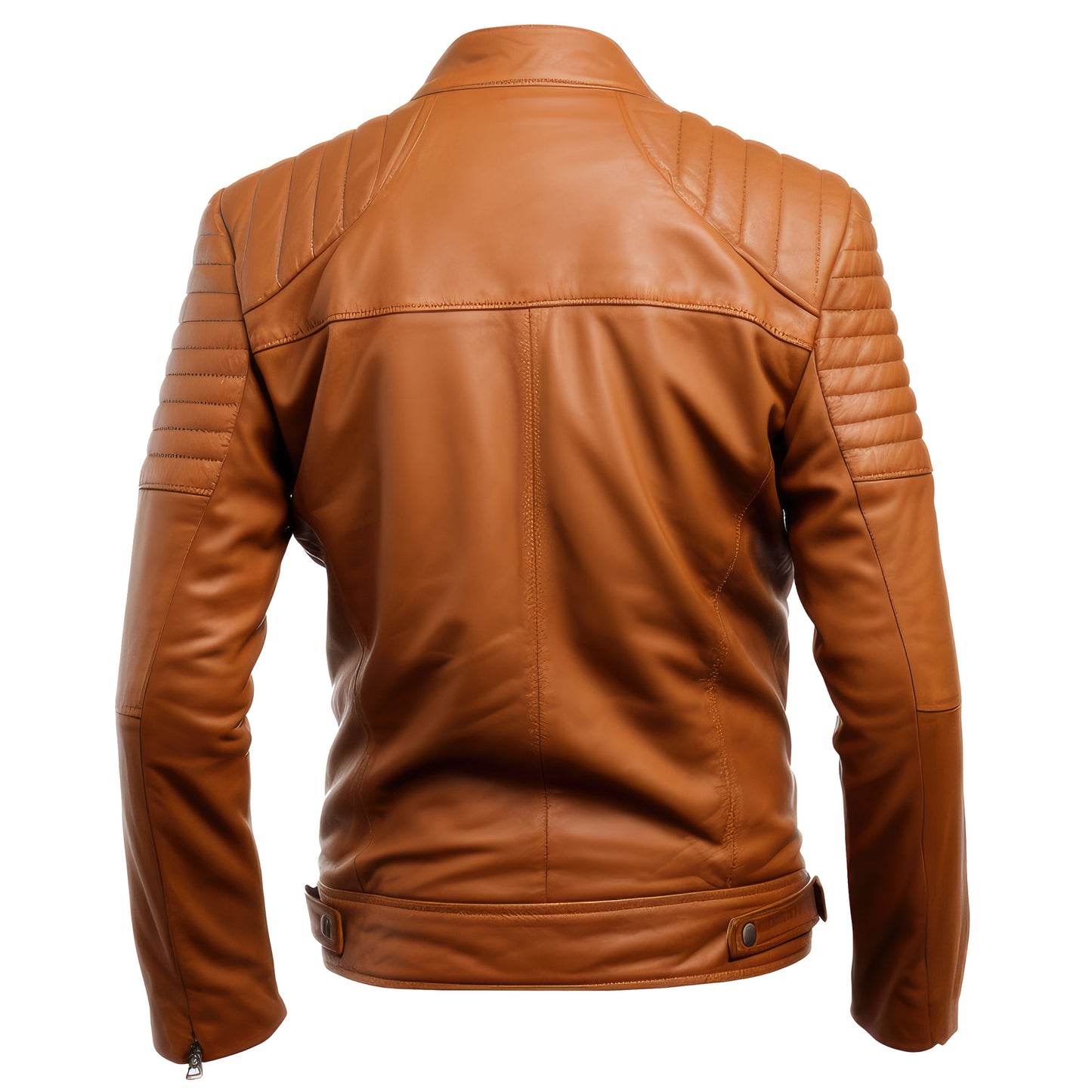 Mens Leather Jacket Biker Quilted Racer Slim Fit Zipper Moto Moterbike Genuine Leather Jackets