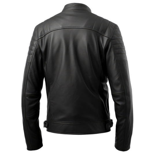 Mens Leather Jacket Stand Collar Blazer Punk Moto Motorcycle Biker Zipper Genuine Leather Jackets