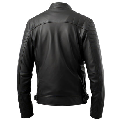 Mens Leather Jacket Stand Collar Blazer Punk Moto Motorcycle Biker Zipper Genuine Leather Jackets
