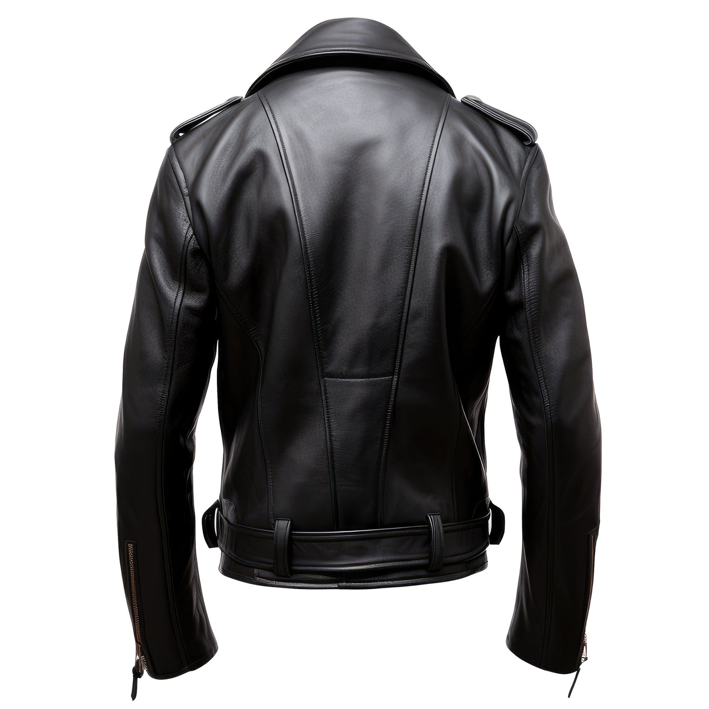 Mens Black Double Rider Casual Motorcycle Sheepskin Coat Zipper Multi Pockets Stand Collar Bikers Genuine Leather Jackets