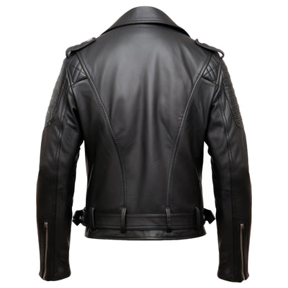 Mens Black Double Rider Casual Motorcycle Sheepskin Coat Zipper Pockets Stand Collar Bikers Genuine Leather Jackets