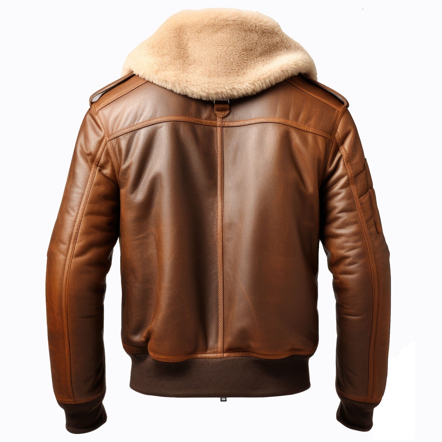 Men Aviator Leather Jacket Casual Lapel Fur Bomber Coat Front Pockets Genuine Leather Jackets