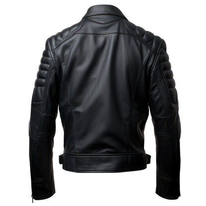 Mens Puffer Leather Jacket Racer Biker Fit Black Zipper Pocket Motorbike Rider Genuine Leather Jackets