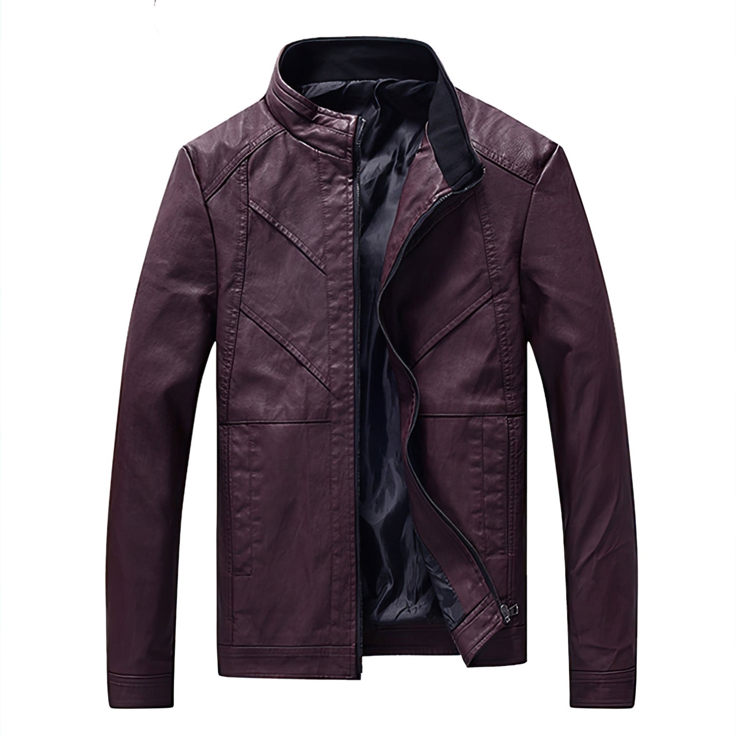 Mens Autumn Casual Zipper Leather Jacket V-neck Leisure Motorcycle Men's Slim Genuine Leather Jackets