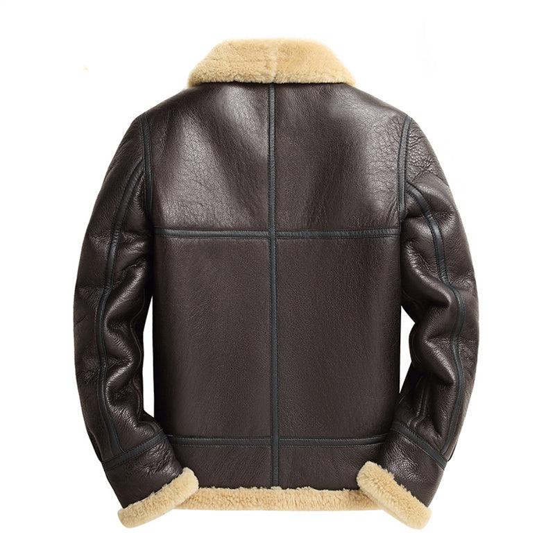 Men's Sheepskin Pilot Jacket Man Military Bombers B3 Woolen Genuine Leather Jackets for Men