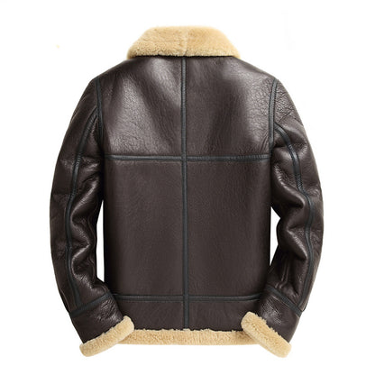 Men's Sheepskin Pilot Jacket Man Military Bombers B3 Woolen Genuine Leather Jackets for Men
