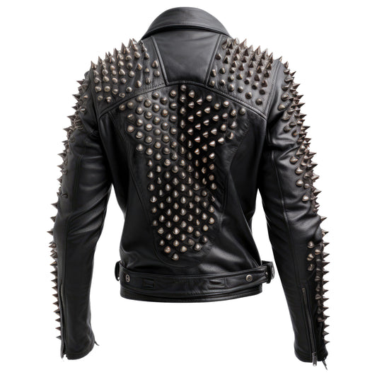 Mens Motorbike PU Jacket Rock Punk Spike Studded Motorcycle Biker Moto Genuine Leather Jackets
