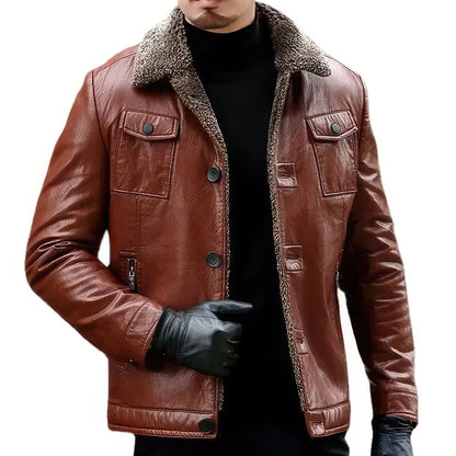 Men's Leather Winter Slim Fitting Plush Wool Lapel PU Biker Jacket Men Leather Motorcycle Coat Genuine Leather Jackets