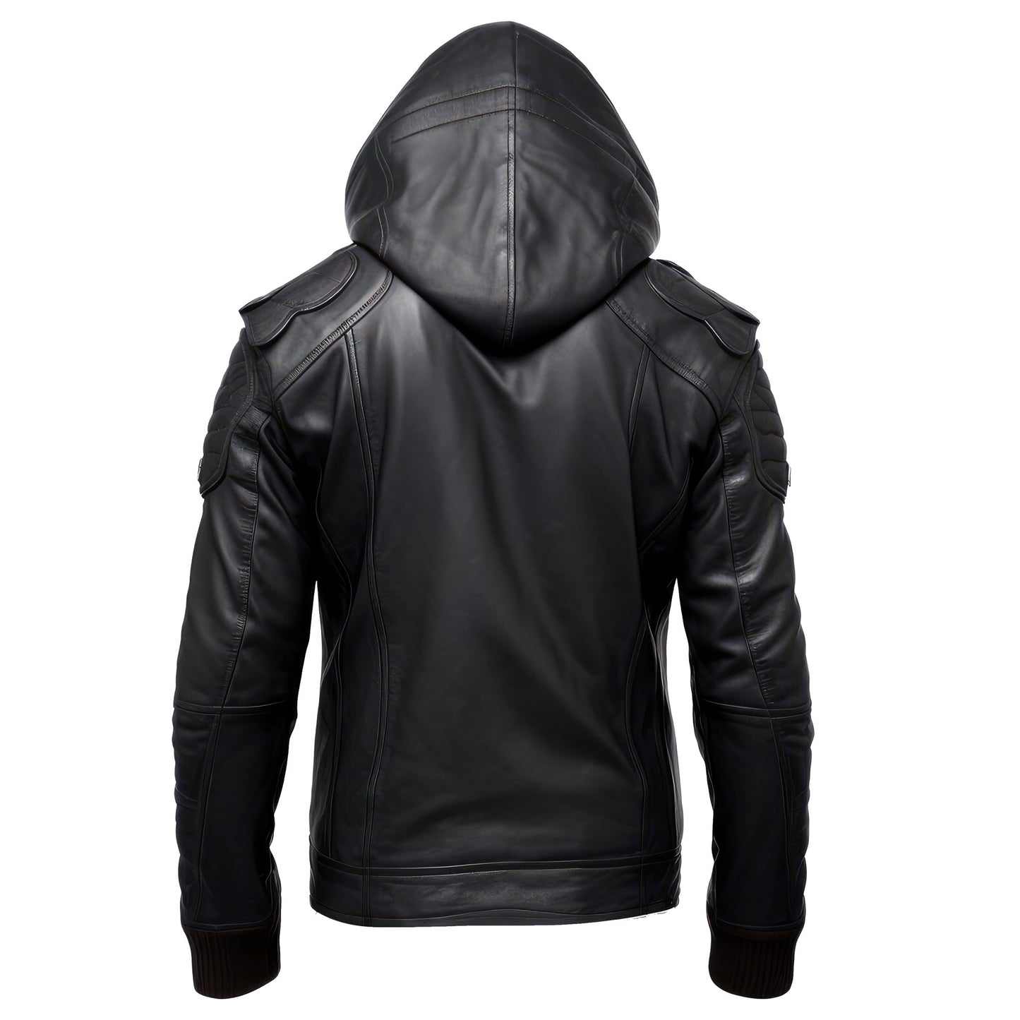 Mens Leather Jacket Motorcycle Biker Removable Hood Zipper Genuine Leather Jackets