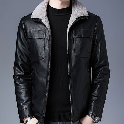 Men's Winter Velvet Business Leather Jacket Thick Warm Leather Coat Genuine Leather Jackets