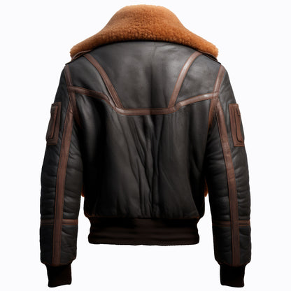 Men B3 Bomber Lapel Leather Jacket Fur Coat Side Pockets Aviation Natural Genuine Leather Jackets